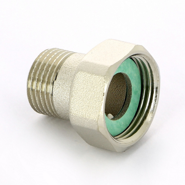Соединение с накидной гайкой НВ 1/2"x3/4" с плоской прокладкой никелированное