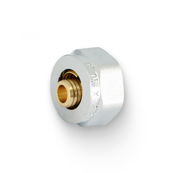 Соединитель обжим-В 16(2.2) x 3/4" ЕК, для полиэтиленовых труб, хром
