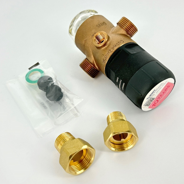 Редуктор давления 1/2" 1.5-7 бар PN16 D1 Red бронза, для х/в, пластик. колба, с разъем. соед