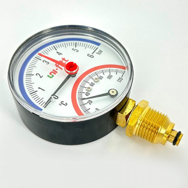 Термоманометр радиальный 6 бар, 120 C, диаметр 80 мм, 1/2"Н